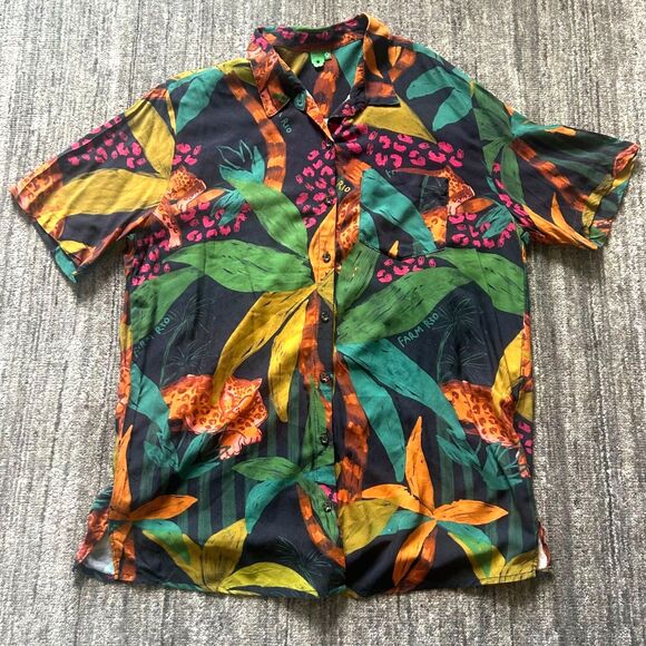 Vintage Farm Rio Button Down Tropical Short Sleeve Shirt, Size L - Picture 1 of 8
